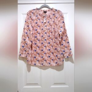 Talbots  Plus Size 2X Petite Blouse  Floral Long Sleeve Top